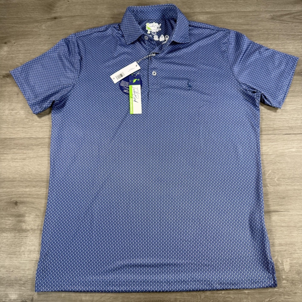 TailorByrd Polo Shirt Mens Small Blue Diamond Mosaic Performance Golf Quick Dry